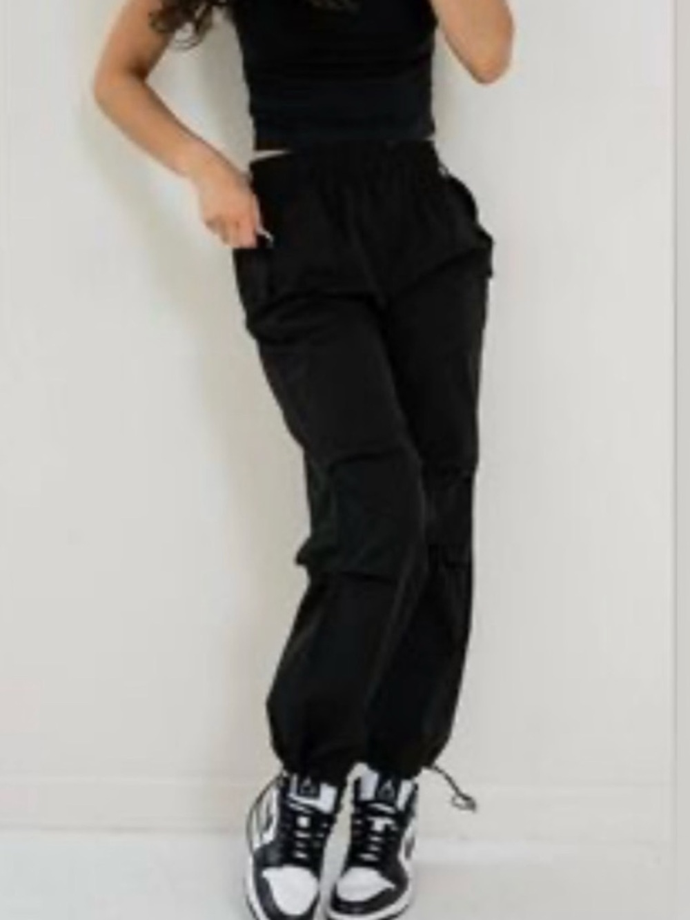 Love poem by Block Women's Black Cargo parachute pants L NWT